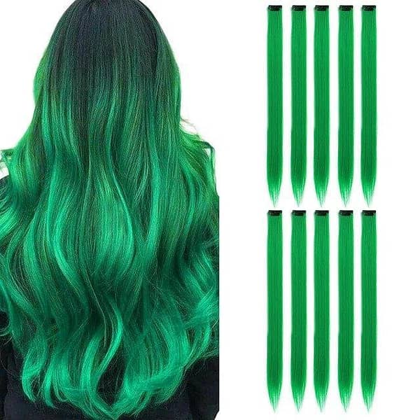 Pack of 3 Green Highlight Hair Strips for Girls and Women