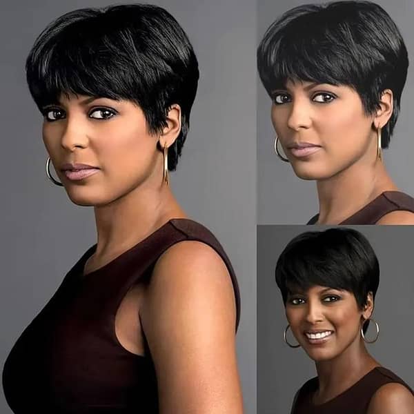 Straight Short Pixie Cut Wig for Women, Machine Made, Dark Brown
