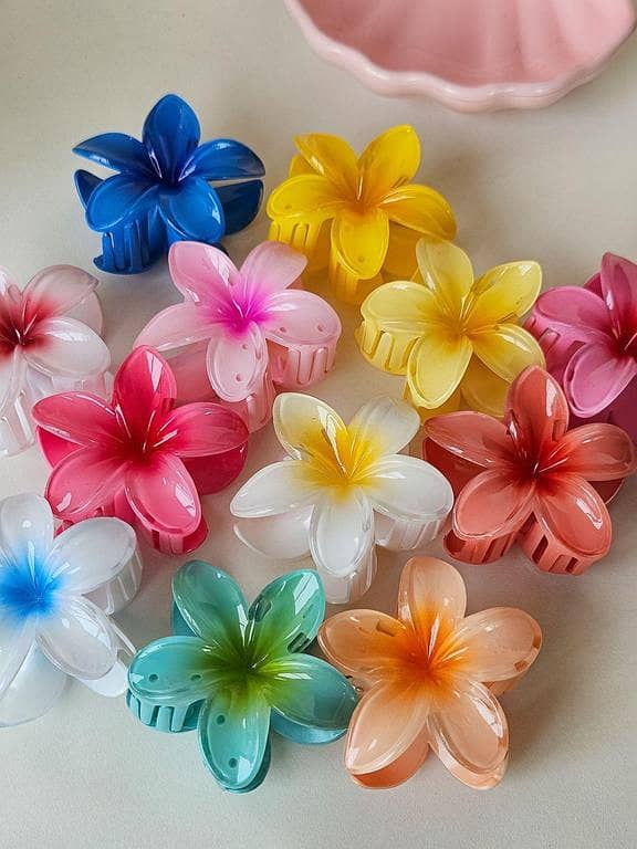 Medium Hawaiian Flower Shaped Hair Claws - Strong Non-Slip Jaw Clip for Thick or Thin Hair