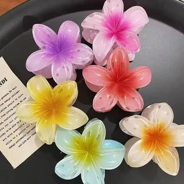 Small | Medium | Large Hawaiian Flower Shaped Hair Claws – Plumeria Jaw Clips for Thick or Thin Hair