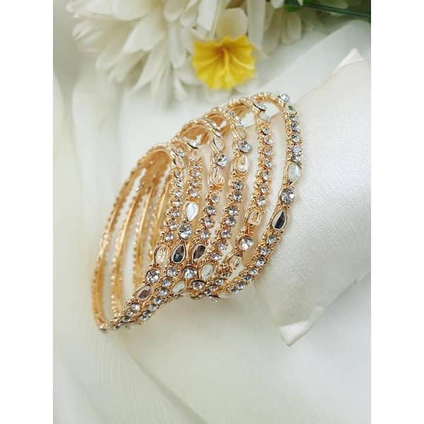 New Elegant 6-Piece Kundan Bangles – Golden Plated for Women and Girls