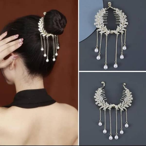 Korean Rhinestone Tassel Pearl Hair Claws – Bun Clips for Women