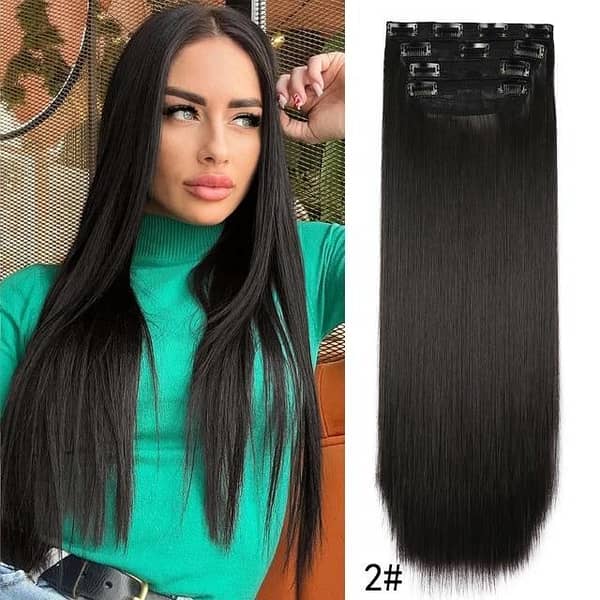 30-Inch Natural Black Straight Hair Extension with 15 Clips