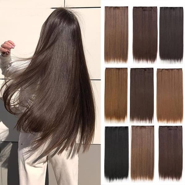 30-Inch Natural Black Hair Extension with 5 Clips — Straight Wig (New)