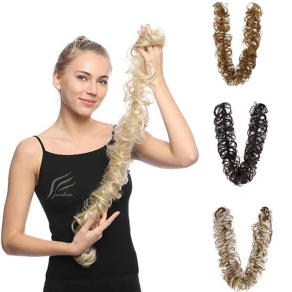 Synthetic Elastic Curly Hair Bun with Clip - Multi-Color Options