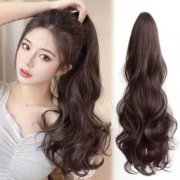Synthetic Long Curly Wave Ponytail Clip-In Hair Extension, Medium Brown, Women