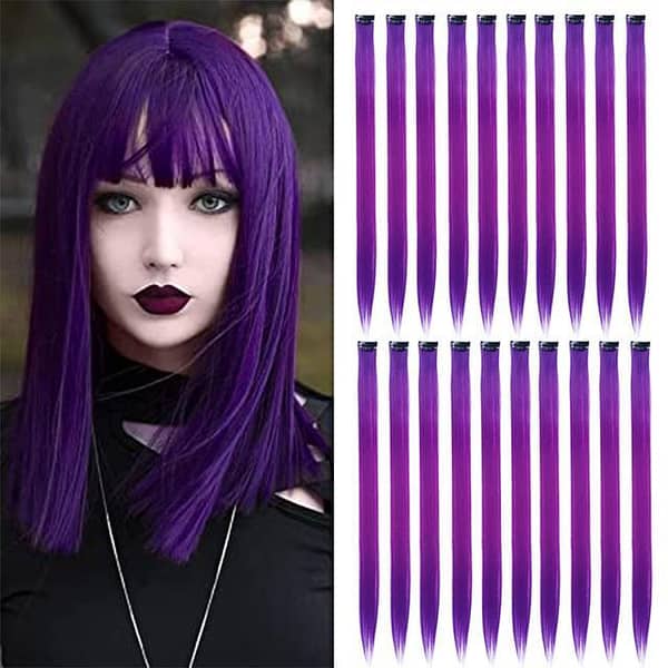Pack of 6 Purple Long Straight Hair Clip Extensions for Girls and Women