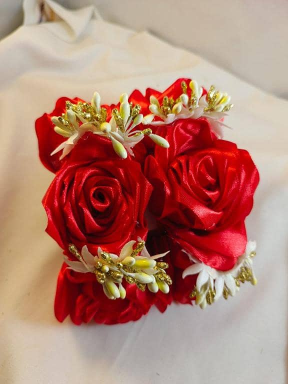 Classy Artificial Handmade Ribbon Flower Gajra Pair for Maiyun, Mehndi & Barat