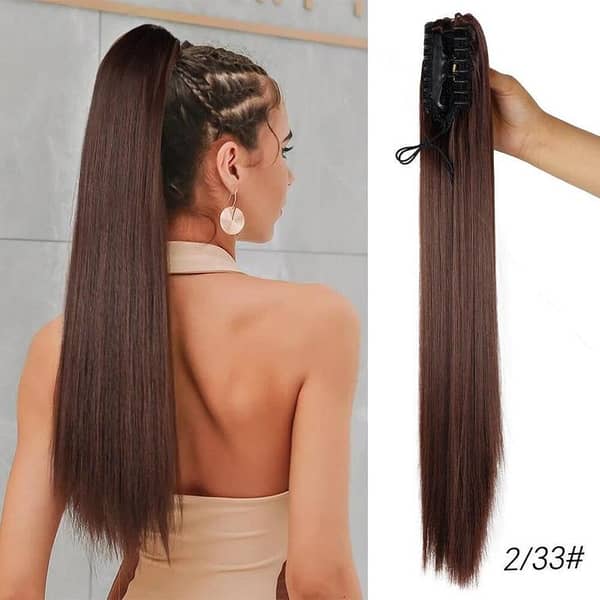 Straight Catcher Hair Extension for Girls, Ponytail - Medium Brown with Burgundy