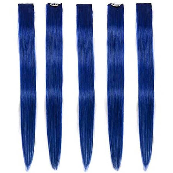 Pack of 6 Long Straight Hair Clip Extensions in Dark Blue