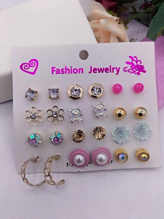 Pack of 12 Earrings Tops for Women — Fashionable, Trendy, Random Designs