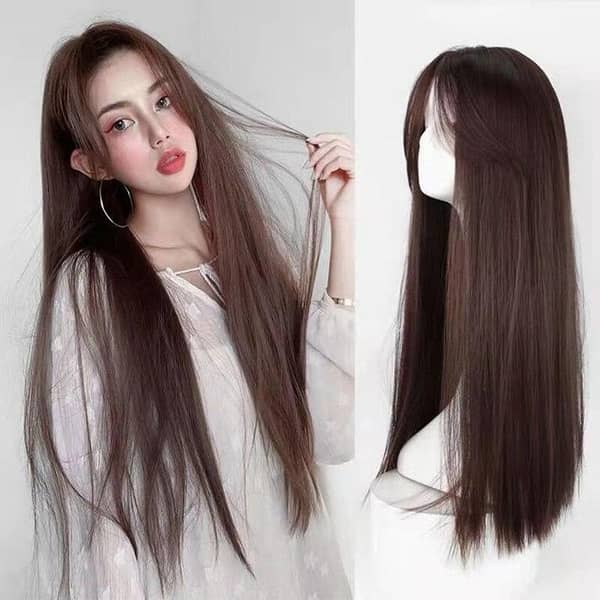 Imported Full Head Wig for Girls and Women, Matte Brown, 28 Inches
