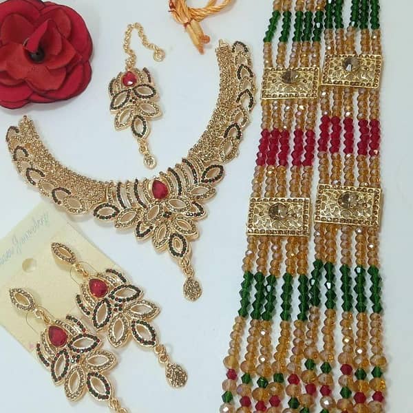 Golden Crystal Girls Jewelry Set with Crystal Mala for Women 006