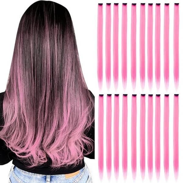 Pack of 6 Long Straight Hair Clip Extensions for Girls and Women – Baby Pink
