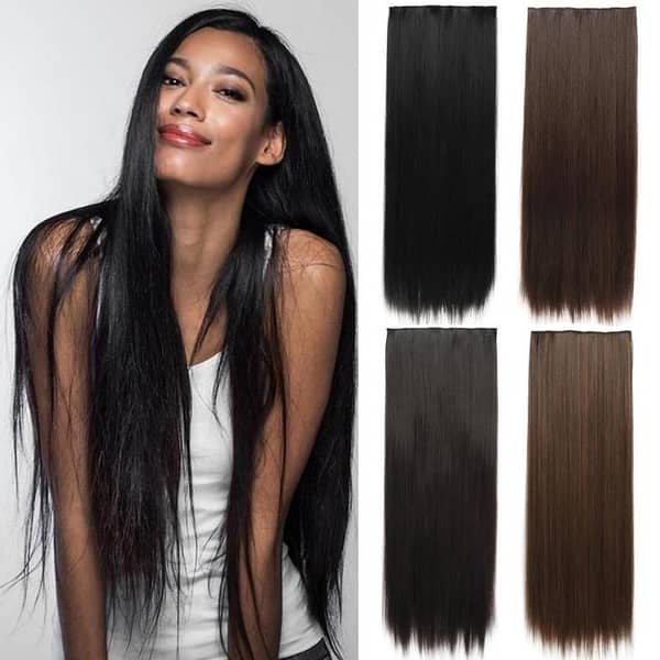 5-Clip Hair Extension in Dark Brown with Golden Streaks