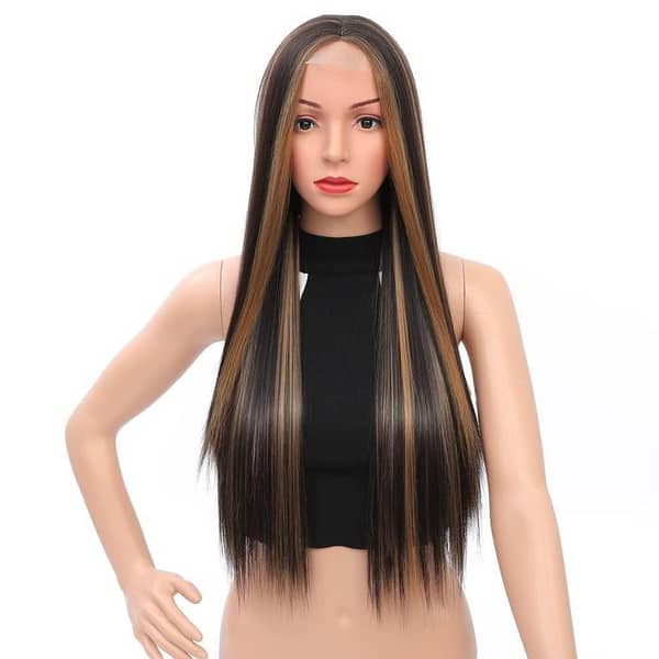 Full Head Wig for Girls in Black and Golden Striking Color