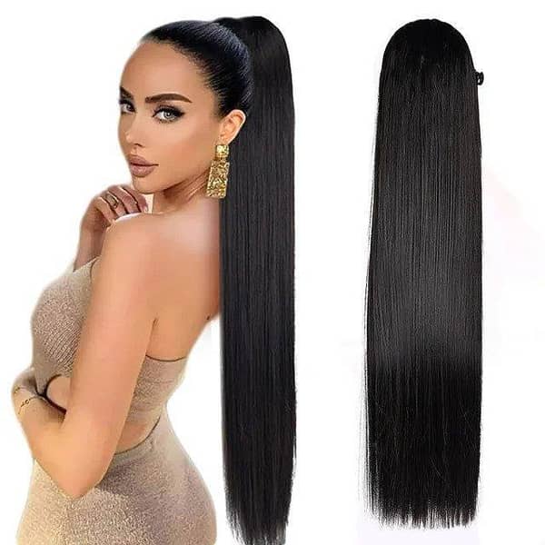 Long Straight Synthetic Ponytail Clip-in Hair Extension, Natural Color