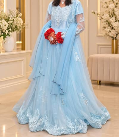 Beautiful Sky Blue Embroidered Maxi