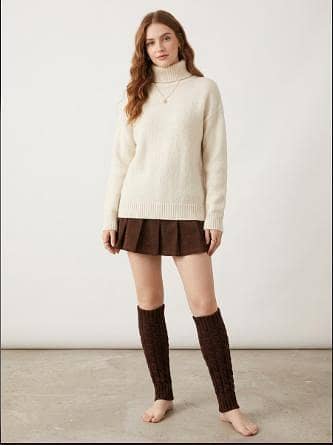 1 PAIR BROWN Cozy Cable-Knit Winter Leg Warmers R5893