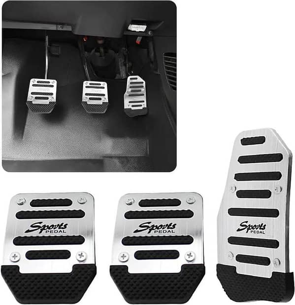 Premium Aluminum Alloy Universal 3PCS Non-Slip Car Pedal Covers For Manual Transmission -Silver, Black-