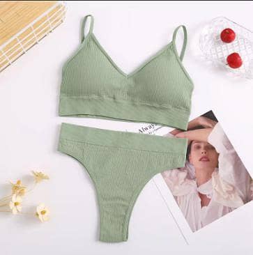 1 PCS   Women Padded Bra and Panties Set Seamless Bralette Briefs Sports Crop Top Underwear R5923