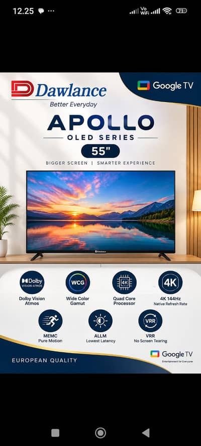 Dawlance Apollo 55” OLED Google TV | 4K 144Hz | Like New 3 month used