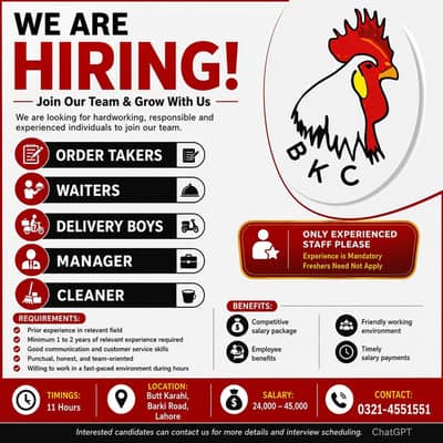 Experienced Staff Required