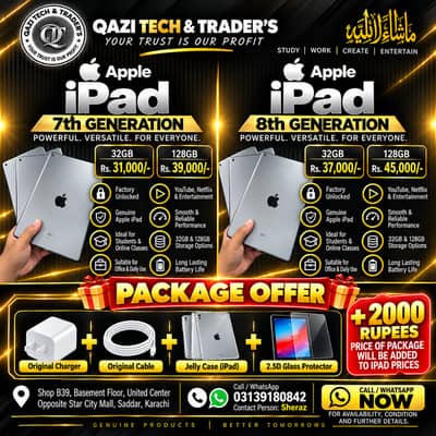 Apple iPad 7th & 8th Generation 32GB 128GB Storage