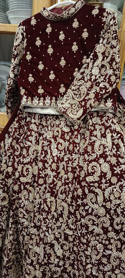 luxury bridal mahroon dress in premium velvet