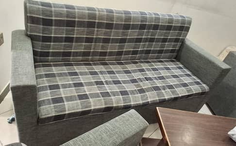 7 Seater Sofa Set | Grey Checkered Fabric | Good Condition