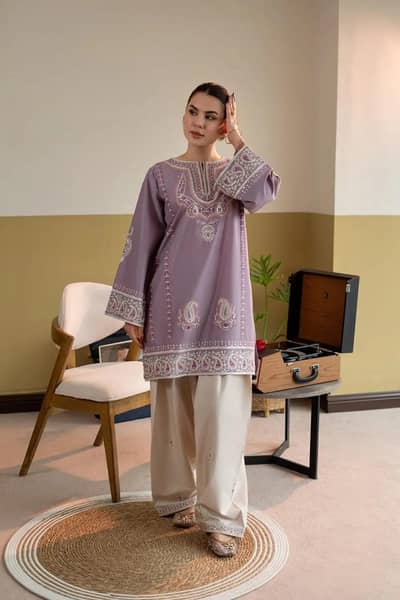 moon light 2 pcs stitched linen Embroidered shrit and Trouser