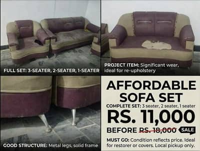Complete 6-Seater Sofa Set (3+2+1) – Solid Frame & Metal Legs