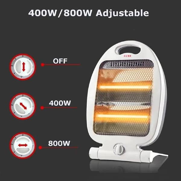 T  Electric Room Heater 400W/800W – Compact Dual Power Halogen Heater with 2 Heating Rods & Safety Tip-Over Protection for Instant Warmth and Energy Efficiency