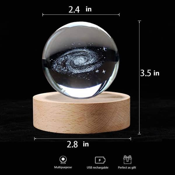 T  Crystal Globe LED Light Lamp with Wooden Base – Elegant Home Décor and Gift