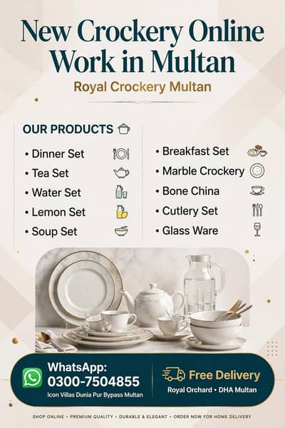 New crockery online work in Multan