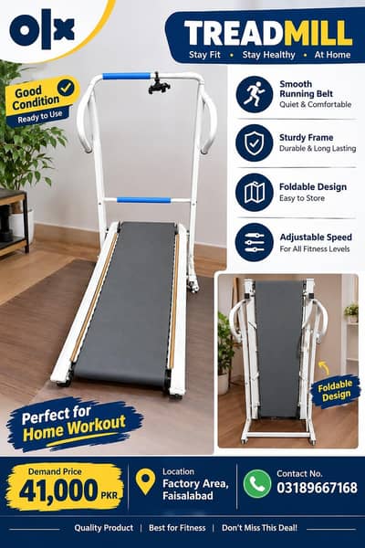 Foldable Manual Treadmill for Home Workout – Good Condition