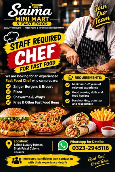 Chef required for Fast food