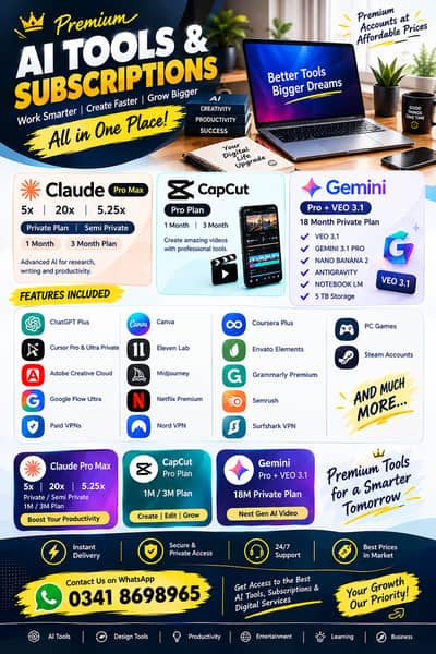 Premium AI Tools & Subscriptions |Canva Pro, ChatGPT, CapCut, VPNs SER