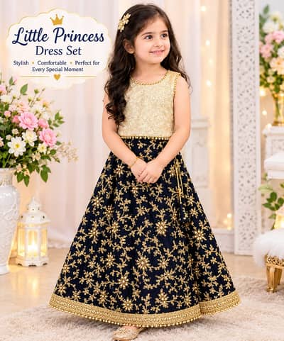 Beautiful Navy Blue & Golden Sharara with Blouse For 3 to 4 Year Baby