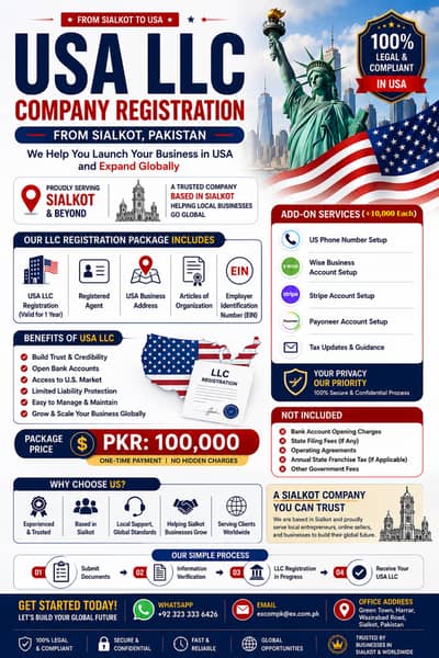 Online Business USA LLC Registration Service in Sialkot