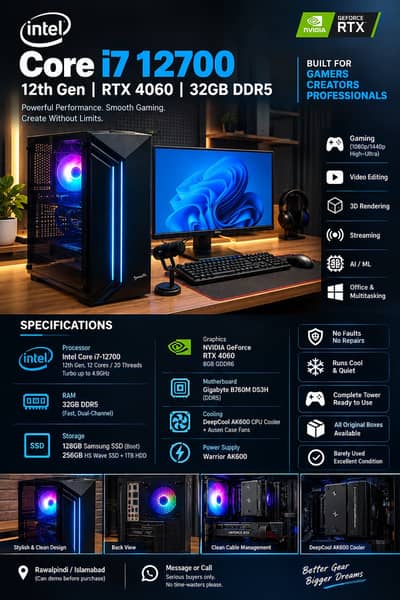 Intel Core i7-12700 Gaming PC | RTX 4060 8GB | 32GB DDR5 RAM | Perfect