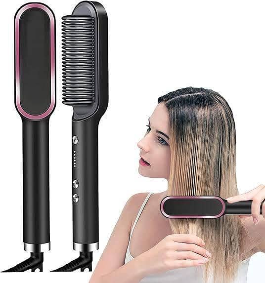 T   Hair Straightener - 2-in-1 Portable Electric Hair Straightening Comb - Hot Air Hair Straightener for Smooth, Frizz-Free Styling - Professional Hair Tool for Quick & Easy Styling