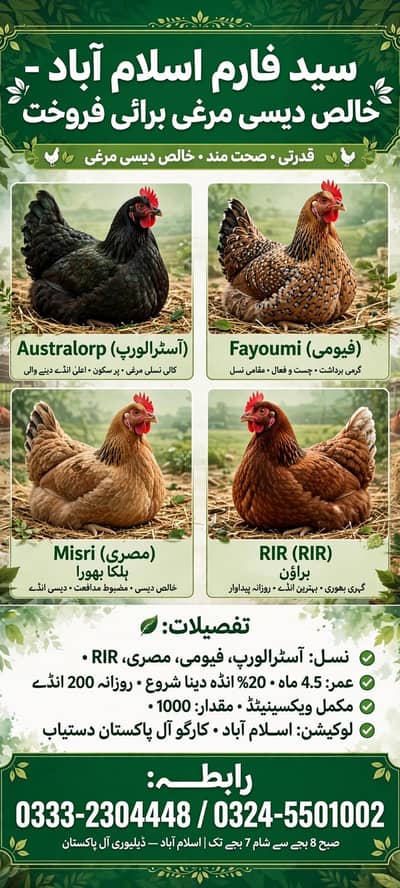 Aseel, Misri, Fayoumi Hens & Desi Eggs - All Pakistan Delivery