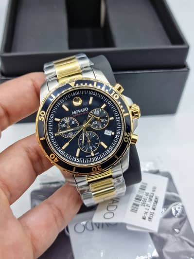 Movado Series 800 Chronograph Men's Watch 42mm Two Tone Black Dial