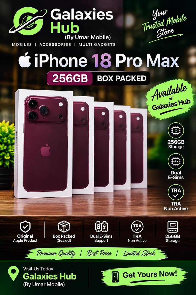 iPhone 18 Pro Max 256GB Box Pack | 93% Battery | Physical SIM + E-SIM ...