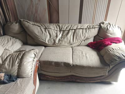 6 seater pure wooden leather sofas