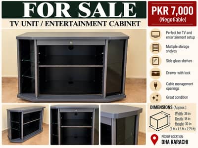 TV Entertainment Trolley with Glass Shelves & Drawer