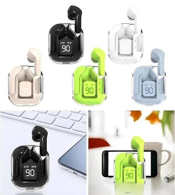 T  Air31 Earbuds Wireless Earphones Transparent crystal frame orignal Bluetooth Air 31 earbuds Digital Display powerbank for earbuds charging with free pouch