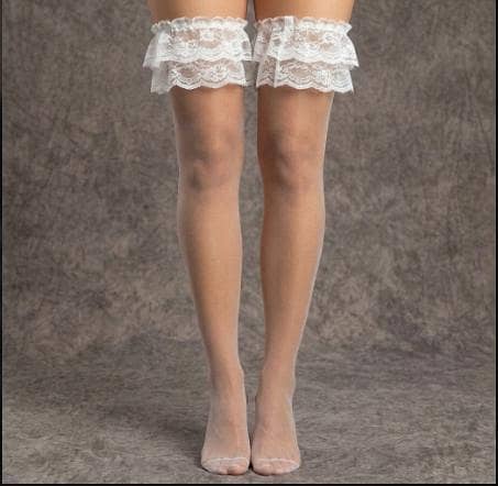 1 pair Women Thigh High Sheer Silk Socks Silicone Grip Over Knee Stockings (White) R5926
