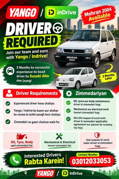 Yango Indrive Bykea  Uber Rental Car Services